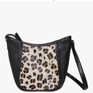 Leopard Print Black Leather Adjustable Crossbody Bag